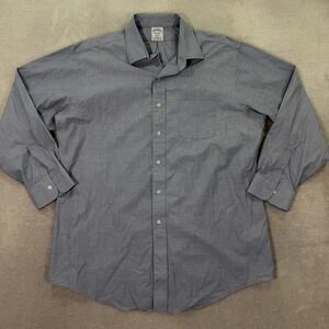 Brooks Brothers Mens 17-33 Dress Shirt Regent Blue Micro-Check Non-Iron Stretch